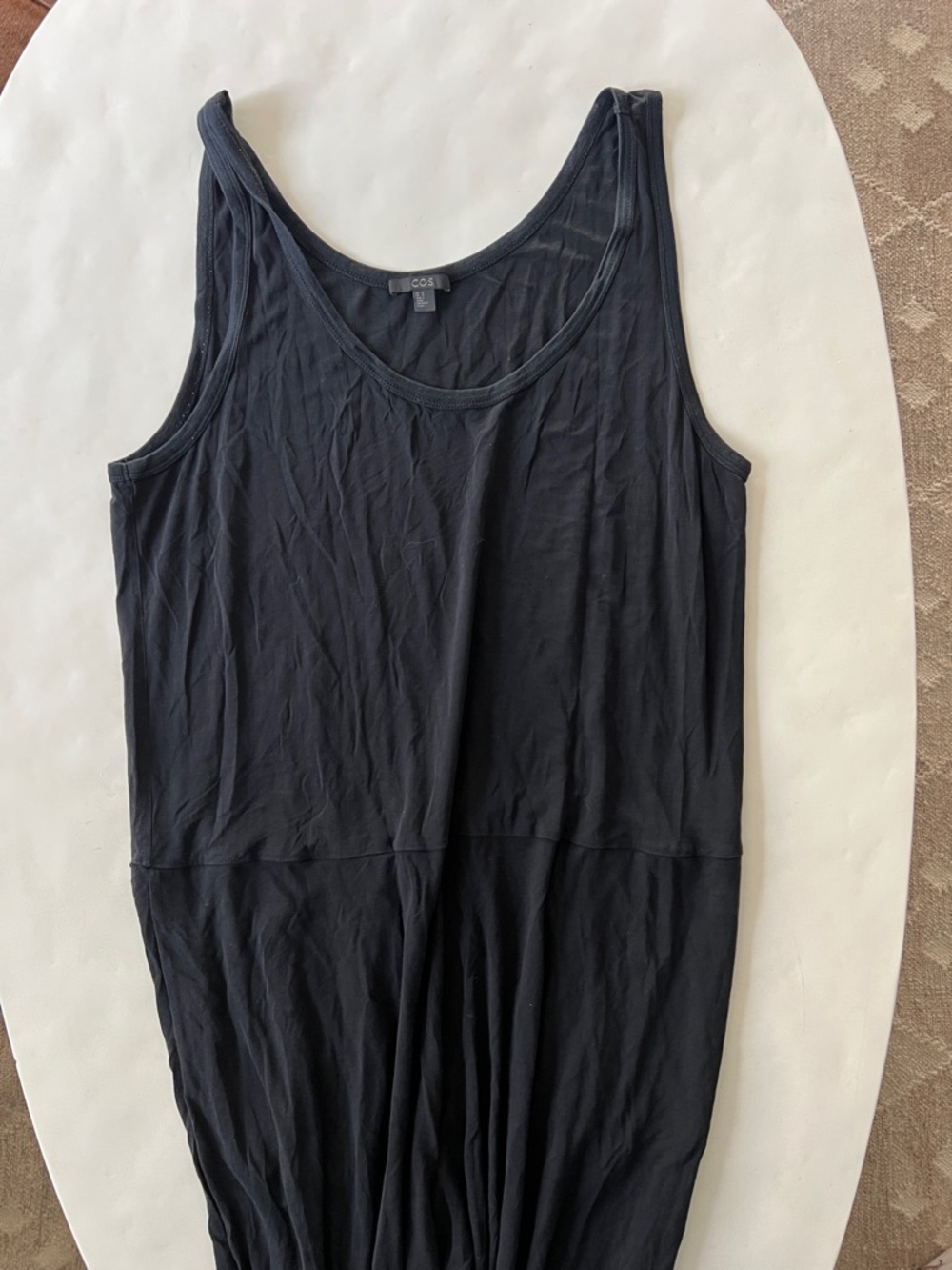 COS Sleeveless Jersey Tank Top Drop Crotch Loose Oversized Fit Jumpsuit Black M - Picture 3 of 5